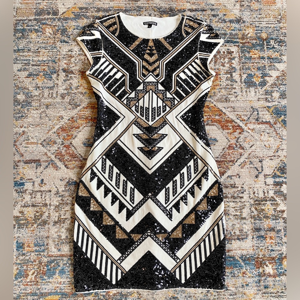 Express Geometric Sequined Bodycon Mini Dress - image 1